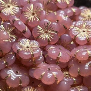 Pink Opal and Gold Flower, Czech Glass Bead, 14mm, 10 beads - Image 4