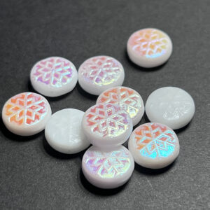 11mm, Snowflake Czech Glass Bead, White AB, 10 Beads