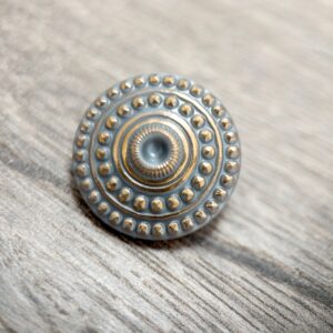 Czech Glass Button Gray and Gold 17mm 2 Buttons