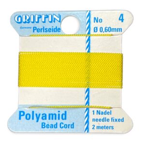 Griffin Polyamid Bead Cord - No 2 - 0.45mm - No 4 - 0.60mm - No 6 0.70mm - Yellow - Needle Attached - 2 Meters - 2 Pieces - Image 3