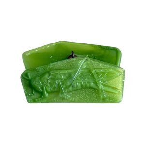 Vintage Green Czech Glass Grasshopper Button, Metal Shank, 48mm x 33mm