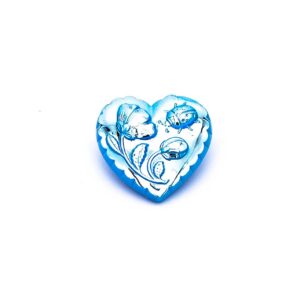 Vintage Czech Glass Button, Blue AB Valentine, Heart with Flower, Glass Shank, 20mm