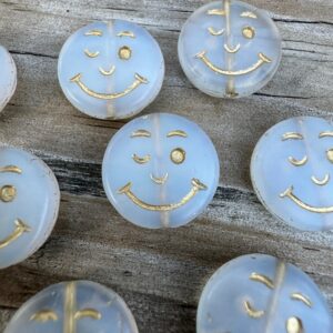 Matte Milk White Smiley Face Bead, 14mm, 6 beads