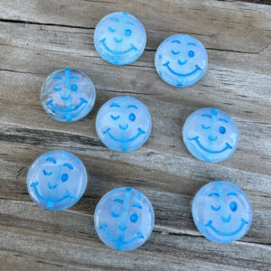 White Opal/Blue Smiley Face Bead, 14mm, 6 beads