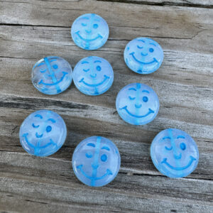 White Opal/Blue Smiley Face Bead, 14mm, 6 beads - Image 3