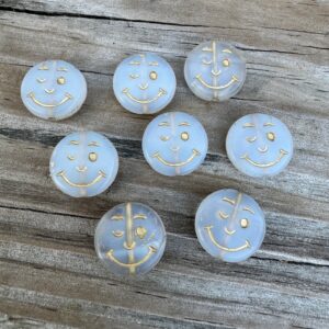 Alternative view of Matte Milk White Smiley Face Bead, 14mm, 6 beads