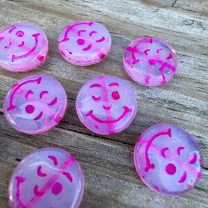 White Opal/Pink Smiley Face Bead, 14mm, 6 beads
