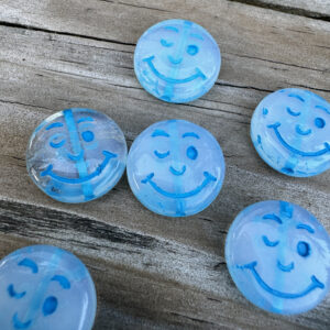 Alternative view of White Opal/Blue Smiley Face Bead, 14mm, 6 beads