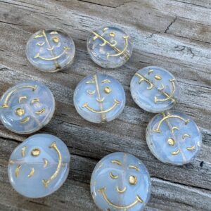 Milk White Smiley Face Bead, 14mm, 6 beads - Image 3