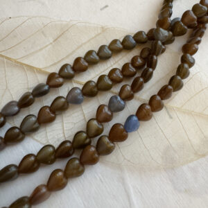 Brown and Blue Silky Heart Czech Glass Bead 5.5mm x 6mm 36 Beads