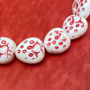 Alternative view of White and Dark Pink Strawberry Czech Glass Bead 6 Beads 14mm
