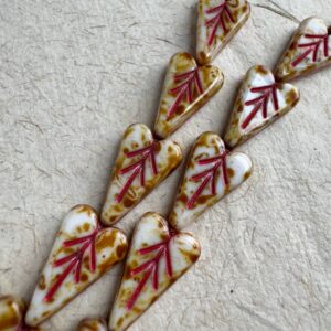 Czech Glass Engraved Heart | White Picasso with Pink Wash | Valentine's Day | 16mm 8 Beads