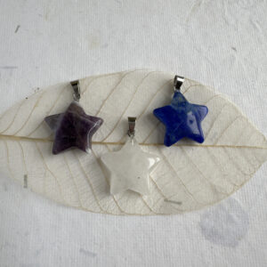 Gemstone Star Pendant Amethyst, Lapis, White Crystal, 20mm