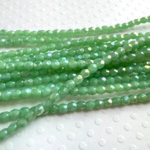 3mm Czech Glass Fire Polish Light Green Opal Rainbow Iris