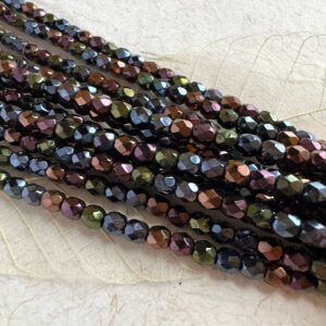 Metallic Mix 4mm Czech Glass Fire Polish, 50 Beads