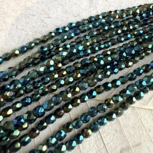 3mm Czech Glass Fire Polish Green Iris