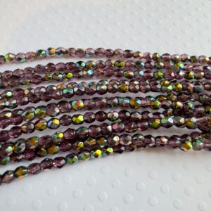 3mm Czech Glass Fire Polish Transparent Amethyst Vitrail