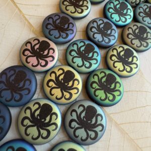 Laser Etched Bead, Tattoo Bead, Octopus, 16mm, 8 Beads