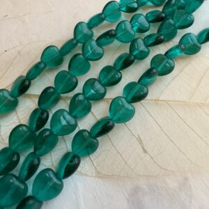 Transparent Medium Emerald Czech Glass Heart Bead 8mm 28 Beads