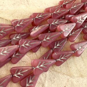 Czech Glass Engraved Heart Pink Opal and Silver Valentine's Day 16mm 8 Beads