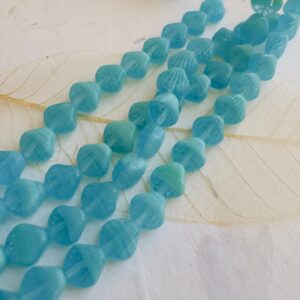 Aqua Seashell, Clam, Fan Czech Glass Bead, 15 Beads, 9mm