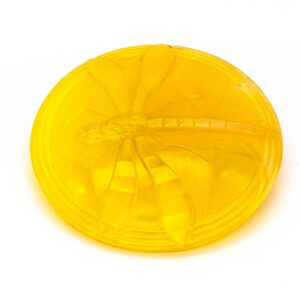Large Vintage Czech Glass Button, Dragonfly, 40mm, Yellow Moonglow, Metal Shank