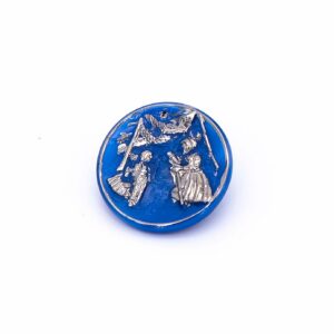 Vintage Czech Glass Statement Button, Hansel & Gretel, Blue Moonglow Silver Wash, 22mm