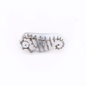 Vintage Czech Glass Button, White Moonglow/Silver Seahorse, 21mm