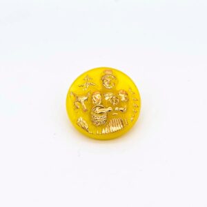 Vintage Czech Glass Button, Red Riding Hood Yellow Moonglow/Gold, 18mm