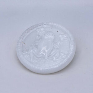 Vintage Czech Glass Button, White Moonglow, Frog, 36mm