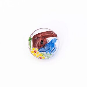 Vintage Czech Glass Button, Clear Painted Birdie, Metal Shank, 18mm