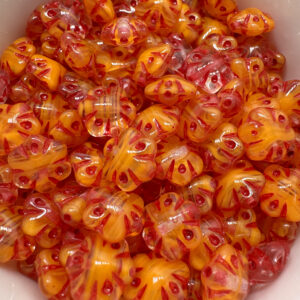 Alternative view of Scallop Czech Glass Bead, Crystal/Yellow Orange Red Wash, 11mm, 10 Beads