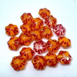 Scallop Czech Glass Bead, Crystal/Yellow Orange Red Wash, 11mm, 10 Beads