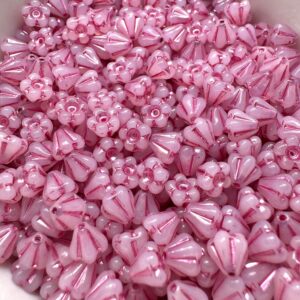 White Pink Metallic Wash Baby Bell Flower Czech Glass Bead, 5mm x 6mm, 50 beads
