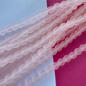 5mm Czech Glass Fire Polish Matte Transparent Light Pink, 25 Beads