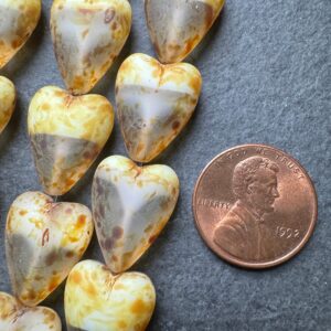 Alternative view of Czech Glass Heart Bead Matte Crystal and White Picasso Finish