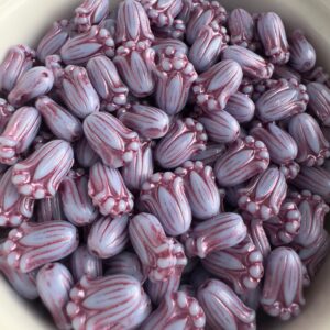 Light Blue Metallic Pink Wash Tulip Bead, Czech Glass Bead, 11mm