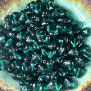 Tiny Teal Transparent Heart Czech Glass Bead, 6mm, 50 Beads