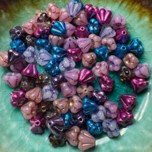Baby Bell Flower Czech Glass Bead Mix, 5mm x 6mm, 49 beads