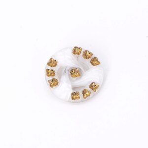 Vintage Czech Glass Button, White Moonglow Gold Wash, Metal Shank, 18mm