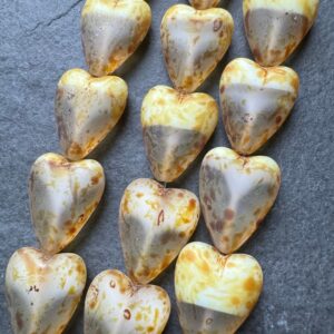 Czech Glass Heart Bead Matte Crystal and White Picasso Finish