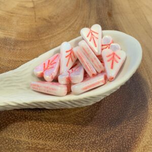 Czech Glass Engraved Heart | White Iridescent with Pink Wash | Valentine's Day | 16mm 8 Beads