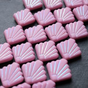 Czech Glass Bead, Fan Bead, Diafan Bead, Matte Pink AB, 17mm, 6 Beads