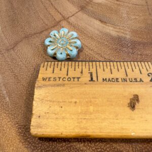 Light Blue Gold Wash Flower Daisy Czech Glass Bead, 18mm, 6 beads - Image 3