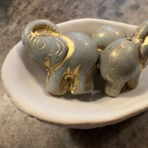Grey Gold WashCzech Glass Elephant Beads, 20mm x 21mm, 4 beads