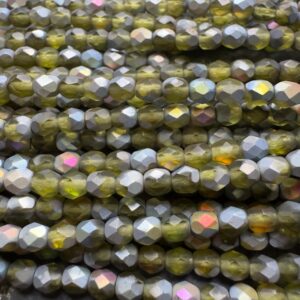 Matte Olive Vitrail 4mm Fire Polish