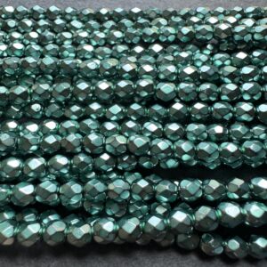 Metallic Teal Pearl 4mm Czech Glass Fire Polish