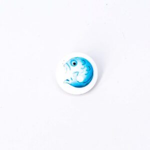 White/Blue Fish Button, 2 Buttons, 13mm Vintage Czech Glass Button