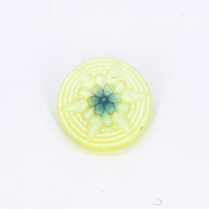 Vintage Czech Glass Button, Star Medallion, Transparent Matte Yellow, 18mm