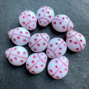 Large Pink and White Ladybug Bead 13x11mm 10 Beads